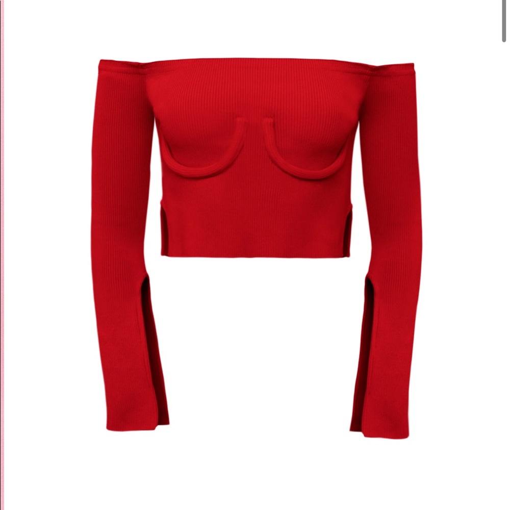 OFF SHOULDER KNIT RED Sweater Top. Orseund Iris